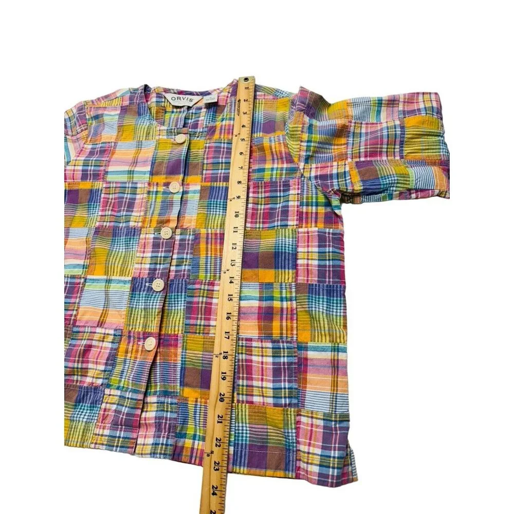Vintage Orvis Madras Plaid Patchwork Button Up Shirt Womens 12 - Picture 6 of 9